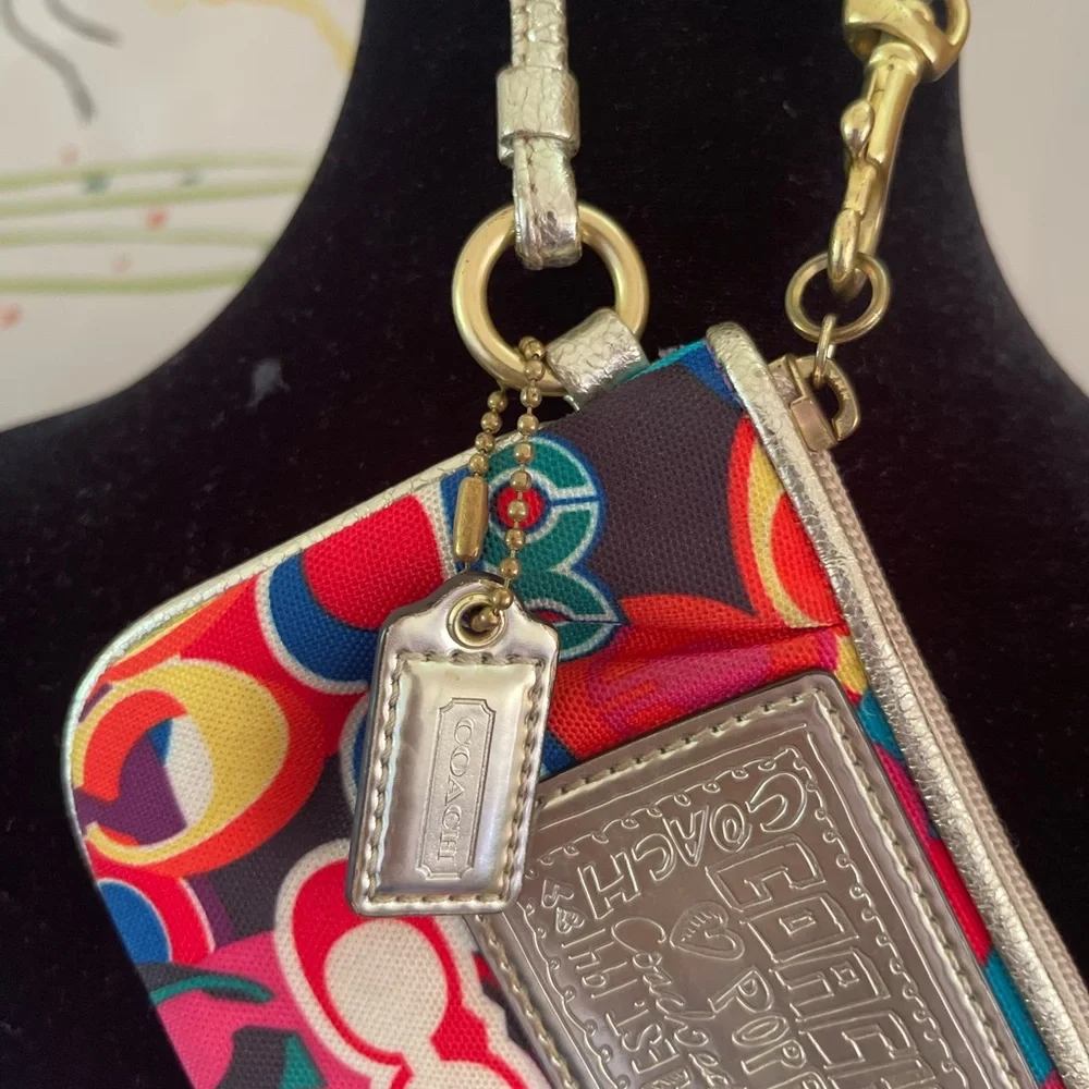 COACH - Mini Wristlet - Wallet- Vibrant Multicolor- Canvas - Picture 13 of 16